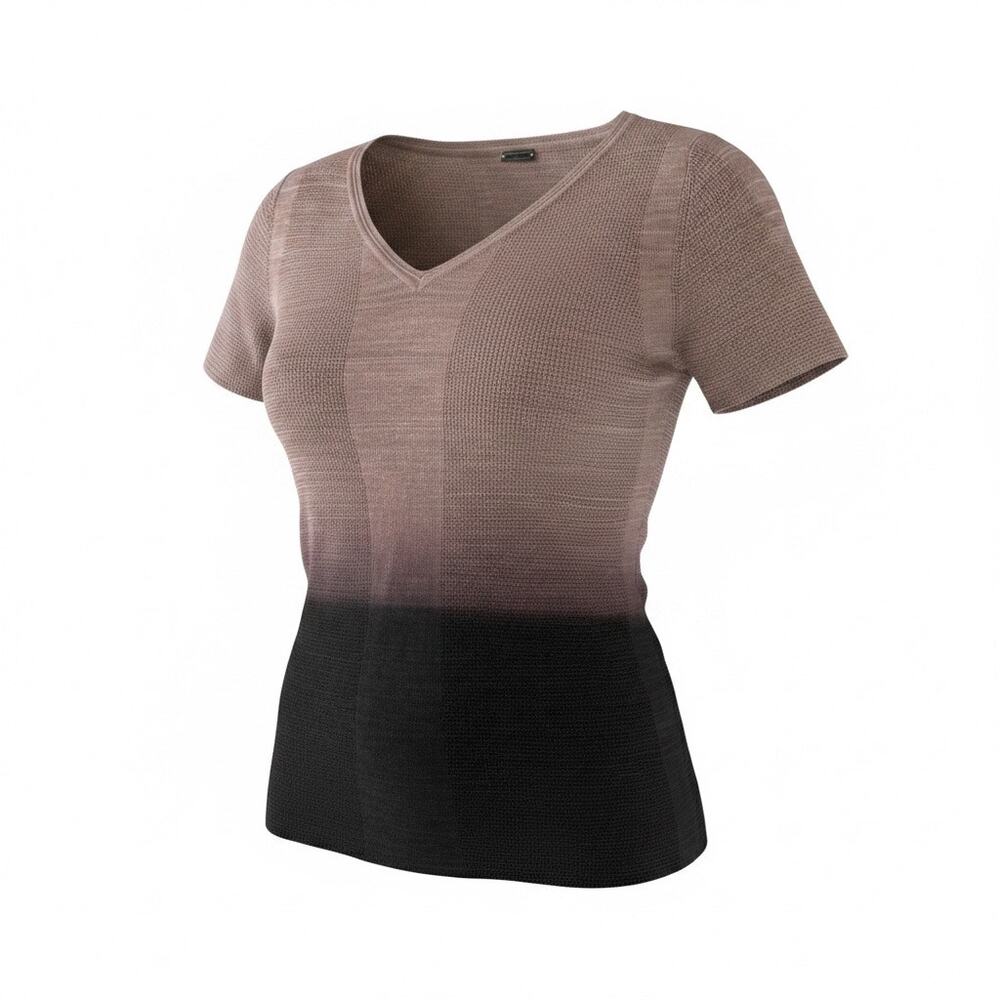 Tahari Black/Taupe Ombré V-Neck Short Sleeve Top- Medium